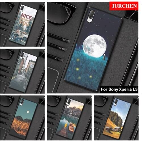JURCHEN Phone Case For Sony Xperia L3 Case Landscape Pattern Silicone Black Matte Cover 5.7" For Sony L3 Xperia L3312 L3322 TPU