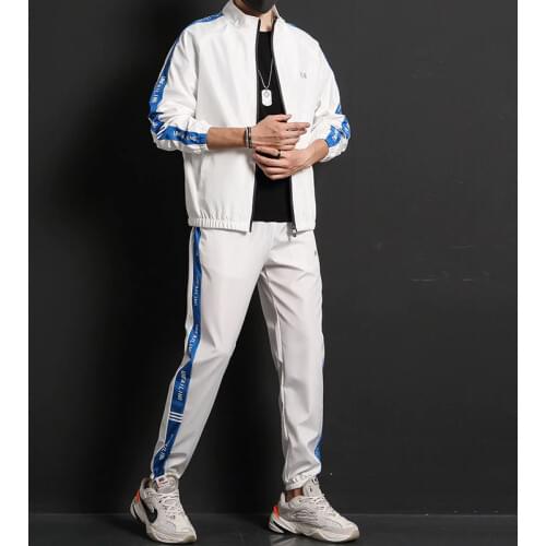 2020 New Men Fashion Sets Sporting Suit Brand Patchwork Zipper Sweatshirt +Sweatpants Mens Clothing 2 Pieces Sets Slim Tracksuit