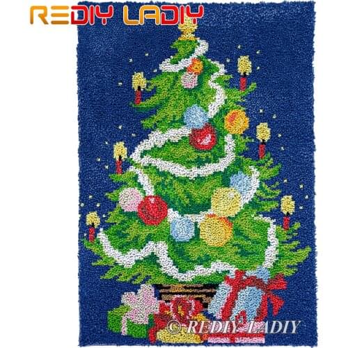 Latch Hook Rug Christmas Tree Plush Tapestry Kits DIY Carpet Rug Chunky Yarn Arts & Crafts Crochet Floor Mat Home Decor 61*88cm