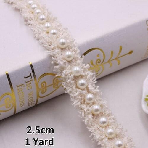 1 Yard (91cm) Pearls Beaded Lace Trim Sew On Tassel Ribbon DIY Dress Belt Clothing Accessories Wide 2.5cm