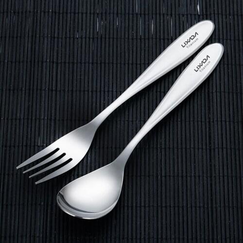 Lixada Lightweight Titanium Dinner Fork and Spoon Flatware Cutlery Set Camping Spoon for Outdoor Camping Backpacking Picnic