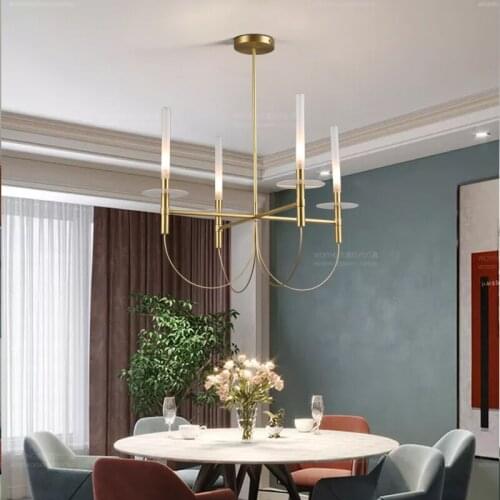 Postmodern minimalist copper dining room chandelier living room bedroom line designer engineering chandelier