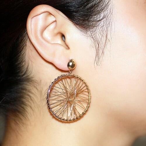 Fashion New Ladies Glamour Woven Round Drop Earrings Big Circle Hollow Tassel Hanging Earrings Jewelry Gift 2020