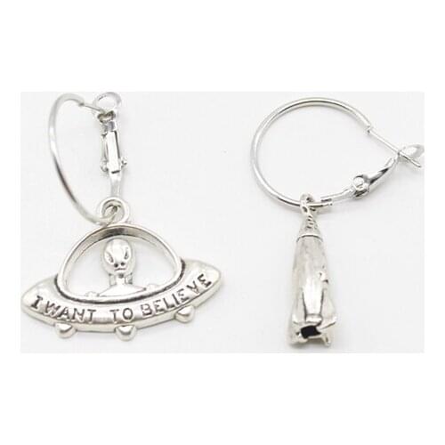 Fashion retro Tibetan alien flying disc drop earrings, rocket, Saturn earrings, asymmetric earrings, weldingjavascript