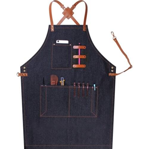Korean fashion denim apron custom logo coffee tea shop restaurant bakers home men and women overalls