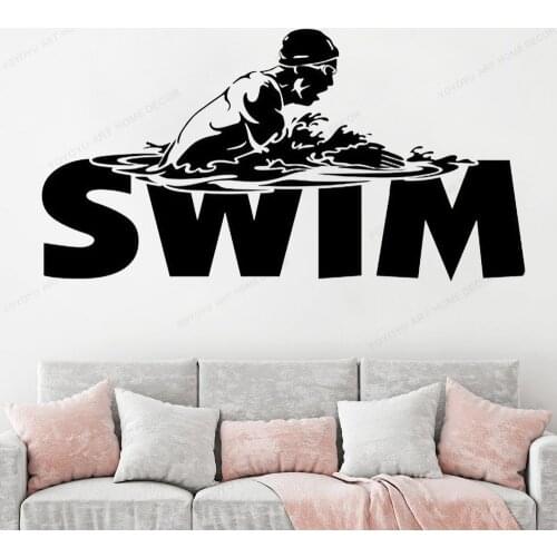 Swim Wall Decor Swimming Pool wall decal Natatorium Swimmer wall sticker vinyl Breaststroke Waterproof art mural HJ821