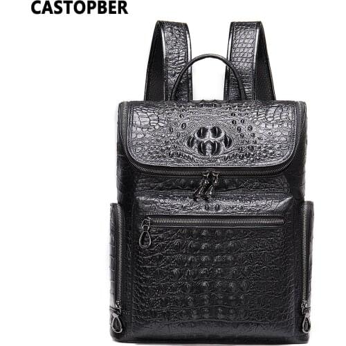 Genuine Leather Cowhide Mens Alligator Backpacks With Laptop Compartment For 14" Laptops Crocodile Pattern Bag For Man Travel