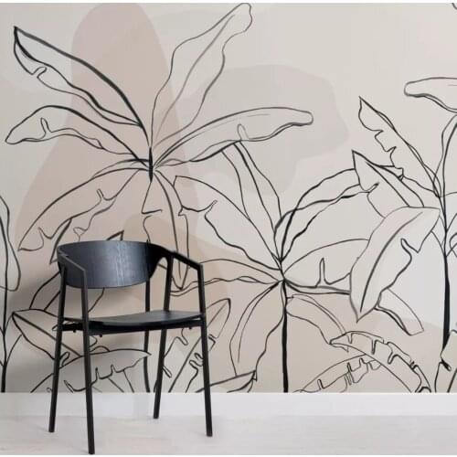 Neutral Pink Inky Tropical Banana Tree Murals Living Room Background Black Tone 3d Forest Self Adhesive Wallpaper Waterproof