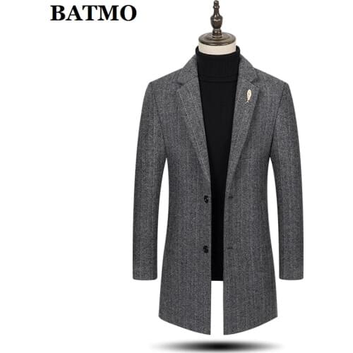 BATMO 2020 new arrival autumn&winter wool casual striped trench coat men,mens wool jackets,plus-size M-4XL M818