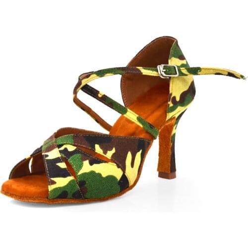 Evkoodance New Arrival Canvas Camo Dance Shoes 9cm High Heel Soft Outsole Tango Shoes Latin Salsa Ballroom Dance Shoes for Women