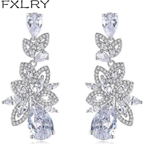 FXLRY New Arrived Romantic White Color Cubic Zirconia Earrings For Women Wedding Fashion Jewelry