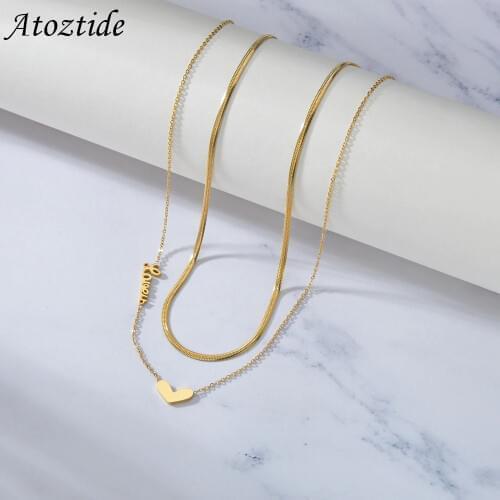 Trendy Stainless Steel Necklace Double Layers Love Heart Choker Gold Color Chain Drop Shipping Jewelry Gift For Women Girl