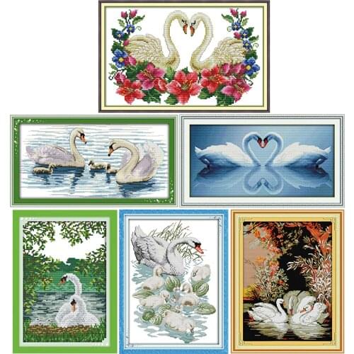 A pair of white swans Series 11CT14CT animal printed pattern cross stitch kits craft needlework on canvas embroidery accessories