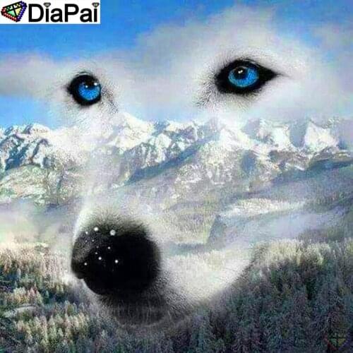 DiaPai 100% Full Square/Round Drill 5D DIY Diamond Painting "Wolf Snow Mountain" Diamond Embroidery Cross Stitch 3D Decor A18791