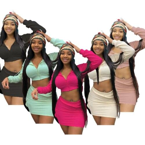 Casual Women Skirt Set Turn Down Collar Jacket Coat + Mini Dress Soild Color Summer Clothes For Women Vestidos