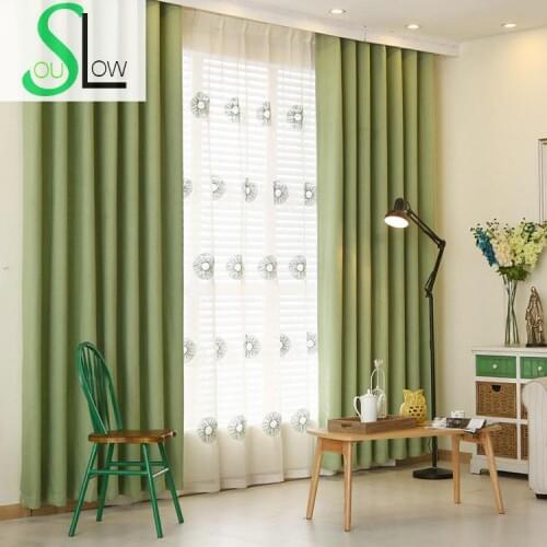 Simple Modern Green Pure Blue Coffee Cotton Thickened Shade Screens Spot Blackout CurtainsBedroom Living Room Rideaux Curtain