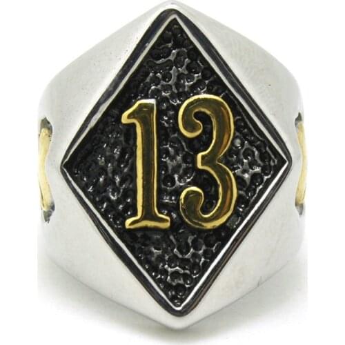 Size 8-15 Hot Selling Golden Biker Skull Ring 316L Stainless Steel Men Boy Cool New Amazing lucky 13 Ring