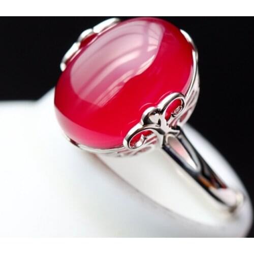 Authentic 925 Sterling Silver Rings Inlaid Artificial Ruby National Style Fashion Opening Adjustable Ring Fine Jewelry Gift