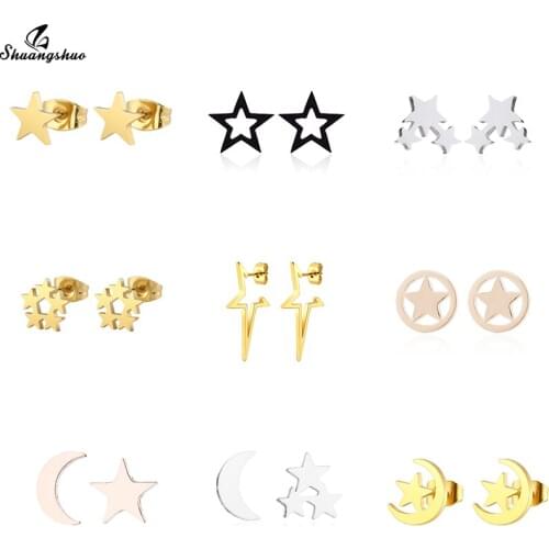 Shuangshuo Stainless Steel Stud Earring Star Gold Earings for Women Girls Kids Punk Jewelry pendients Minimalist Jewelry Gifts