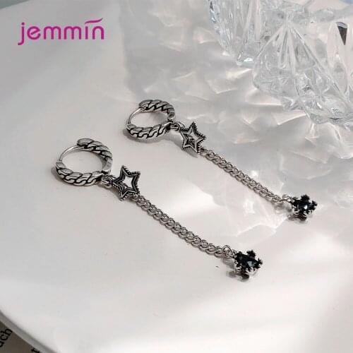Authentic 925 Sterling Silver Brilliant Star Earrings Chain Link Tassel Unique Earrings for Women Hot Fashion Jewelry Gift