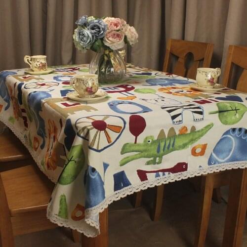 CURCYA Cute Cartoon Animals Table Cloth Children Kids Party Lovely Cotton Table Covers