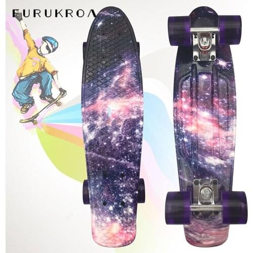 22inch Skateboard Small Fish Boards 4 Wheel Galaxy Printing Board LED Flashing Wheel Street Skate Board Mini Longboard X469B