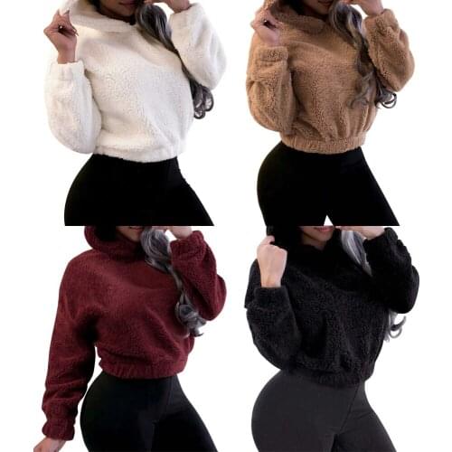 Hoodies Women Autumn Bear Ears Warm Plush Kawaii Crop Top Womens Clothing 2021 Sweatshirt Harajuku Oversize Itself Hoody Y2K