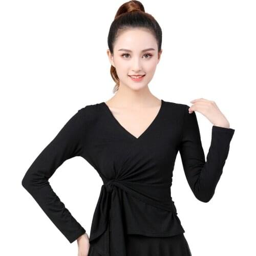Latin Dance Practice Female Adult Sexy V-neck Top Fashion 2021 Clothing New Profession Black Dance Performance Training Shirts