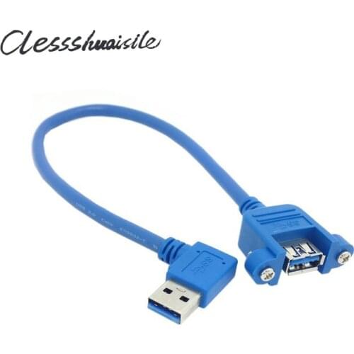 25cm 90 Degree Right Angled USB 3.0 A Male to Female Extension Cable with Mount Screw Type