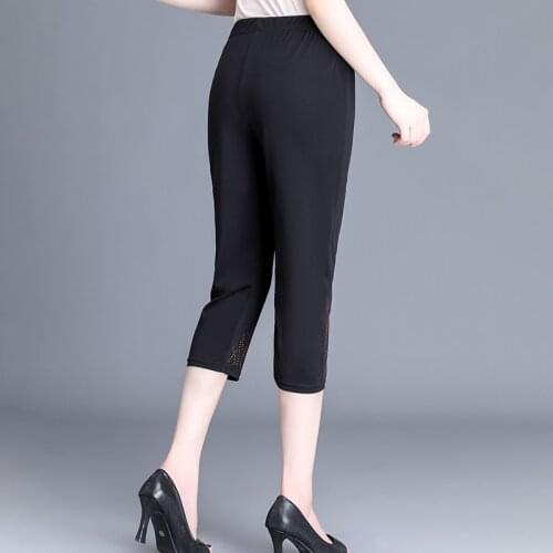 2021 Summer Women Cropped calf lengthPants Middle-aged Lady Elastic Waist Loose Casual Pants Plus Size Thin Female Sweatpants