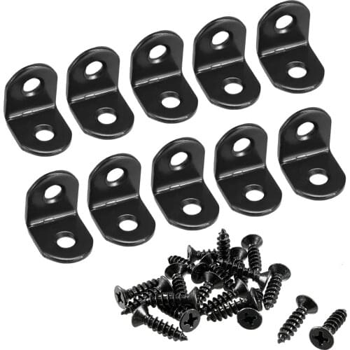 Uxcell Corner Brace Angle Bracket Fastener L Shape 20mmx20mmx16mm Black Round End with Screws, 10pcs