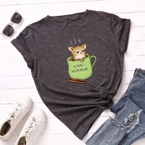 Women T-Shirt Summer Cotton S-5XL Plus Size Short Sleeve Cartoon Cute Dog Chihuahua Print Woman Casual Tshirts Ladies Tops Tees