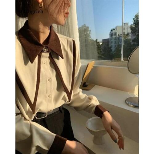 Red Button Up Shirt White Sharp Ruffle Turn Down Collar Blouse Women Tops Korean Fashion Clothing Office Lady Work Shirts Blusas