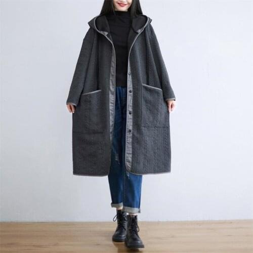 Hooded Trench Coat Women Spring Autumn Loose Long Clothes Baggy Korean Style Windbreaker Plus size Solid Color Outerwear