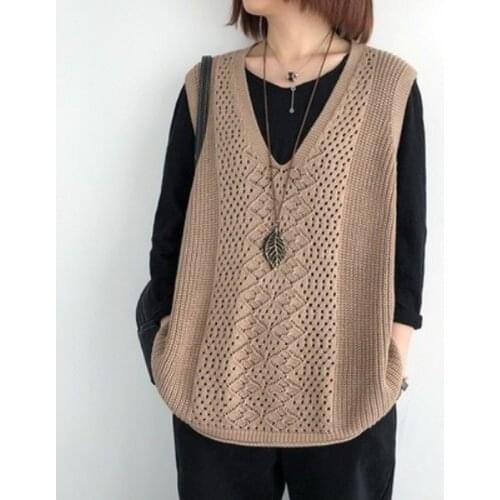 Spring Autumn New Korean Loose Casual Knitted Sweater Vest V-Neck Sleeveless Knit Tank Tops Waistcoat Women Pull Femme X386