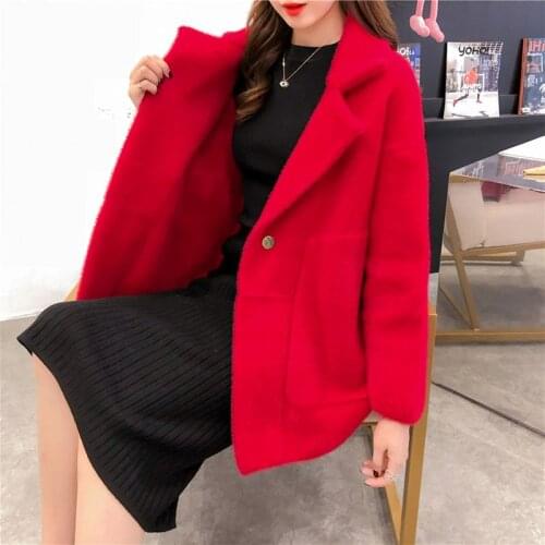 Female Knit Cardigan Coat Thick New Women Imitation Mink Cashmere Coat Autumn Winter Korean Loose Super Soft Candy Color Sweater