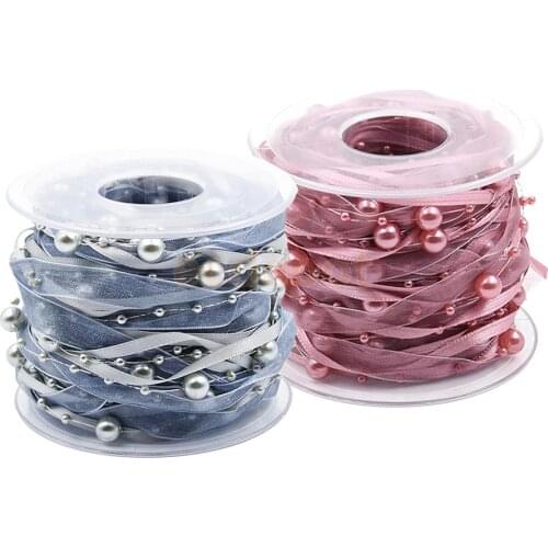 10 Meters Pearl Beaded Sheer Lace Trim Ribbon for DIY Craft Sewing Wedding Party Christmas Gift Wrapping Decoration