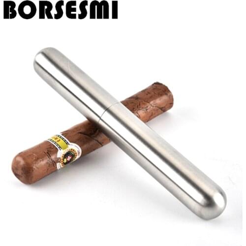 2019 Stainless steel single cigar tube Jar classic travel cigars Box Mini humidor pure cupper tube holder smoker accessories