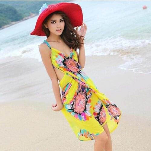 Beach Cover Up Floral Backless Bikini Cover Up Thin Sexy Swimwear Women Robe De Plage Beach Bathing Suit Cover Ups