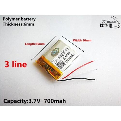 3 line Good Qulity 3.7V,700mAH,603035 Polymer lithium ion / Li-ion battery for TOY,POWER BANK,GPS,mp3,mp4