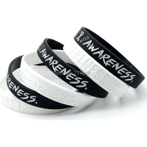 300pcs White Awareness Ribbon wristband silicone bracelets free shipping by epacket A