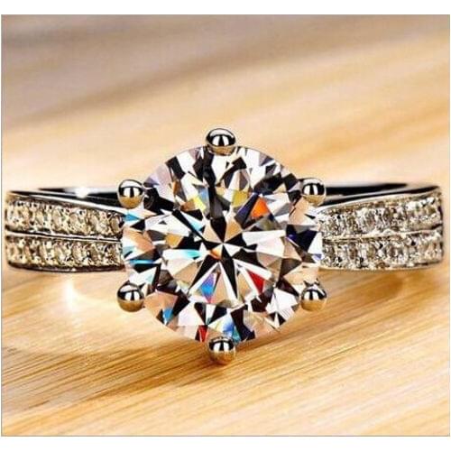 4CT Size5-10 jewelry Luxury 14kt white gold Filled 8mm AAA CZ Zirconia Simulated stones Women Party Wedding Band Ring Gift