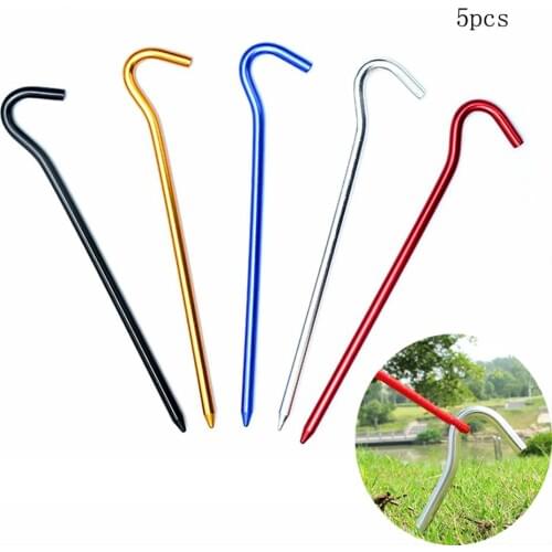 7Inchs Aluminum Ground Stakes Tent Stakes Metal Tent Pegs Heavy Duty Steel Yard Camping Stakes Tarp Hooks, Set of 5 pcs