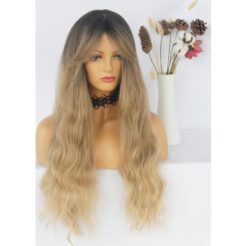 Anogol Long Black to Brown Ombre Wigs Synthetic Wigs For Black/White Women Glueless Wavy Cosplay Wigs Heat Resistant Daily Wig