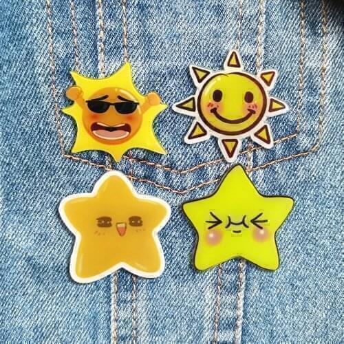 RSHCZY Beautiful Brooch For Women Cartoon Sun And Star Lapel Pin Cute Acrylic Badges Hat Coat Jeans Accessories Jewelry Gifts