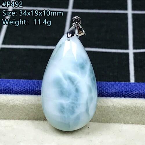 Natural Blue Larimar Pendant For Women Man 22x9mm Beads Silver Heart Shape Crystal Water Pattern Dominica Stone Jewelry AAAAA