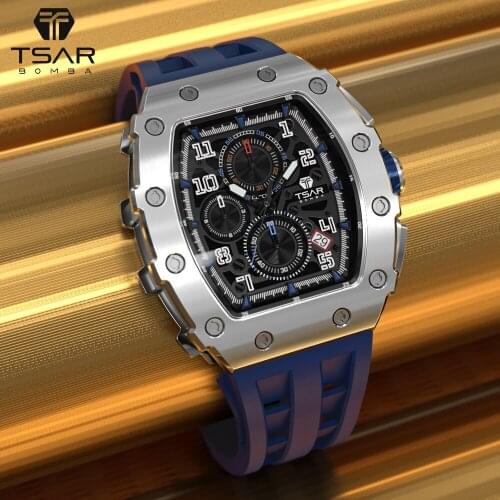 TSAR BOMBA Watch Men Luxury Brand Famous Seiko VK67 Movement Design 100M Waterproof Stainless Steel Wristwatch Sport Chronograph