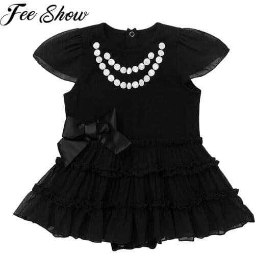 Newborn Baby Girls Black Chiffon Dresses Infant Short Sleeve Bowknot Mesh Tutu Romper Dress One-Piece Jumpsuits For 0-18 Months