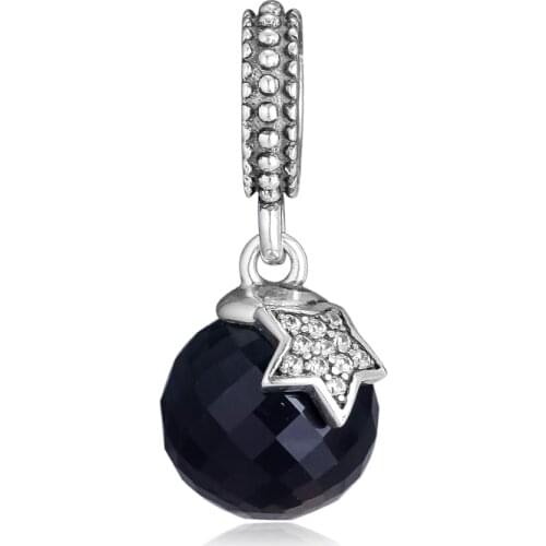 CKK Beads Charms Moon & Star Blue CZ Silver 925 Original Fits Pandora Bracelet Sterling Silver Jewelry Making Charm Bead