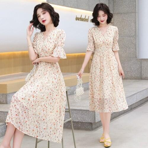 Long skirt, puff sleeves, floral platycodon, French retro niche design, tea break dress, light luxury womens clothing